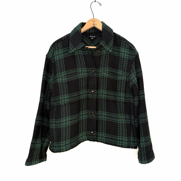 Madewell Flannel Boxy Shirt-Jacket in Plaid Green and Black Size Small - Picture 2 of 5